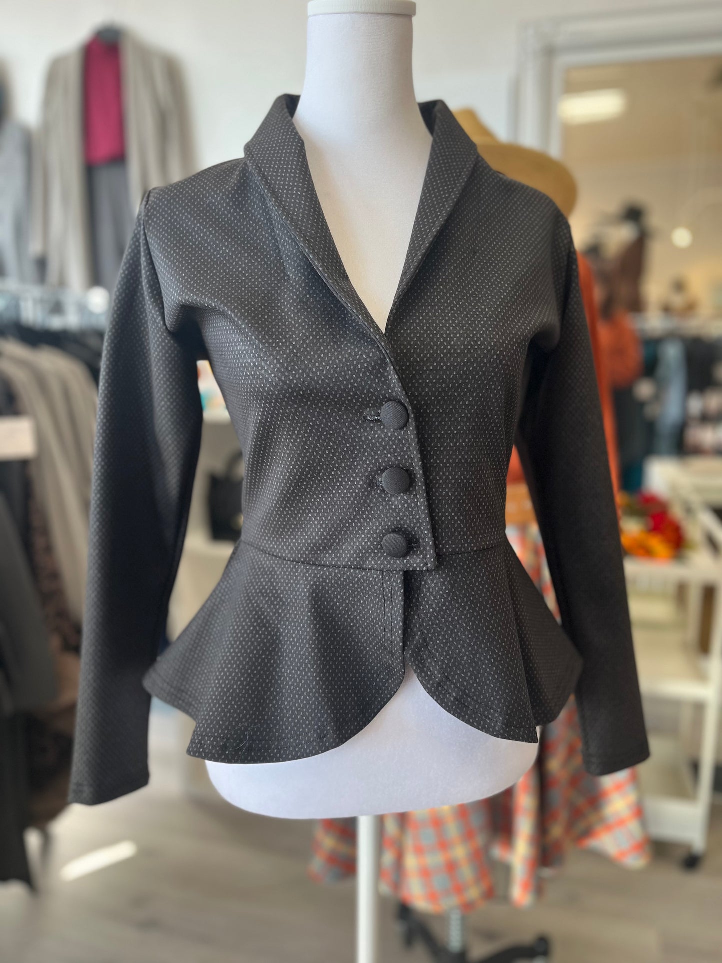 Diva Jacket - Black & Grey Pin Dot