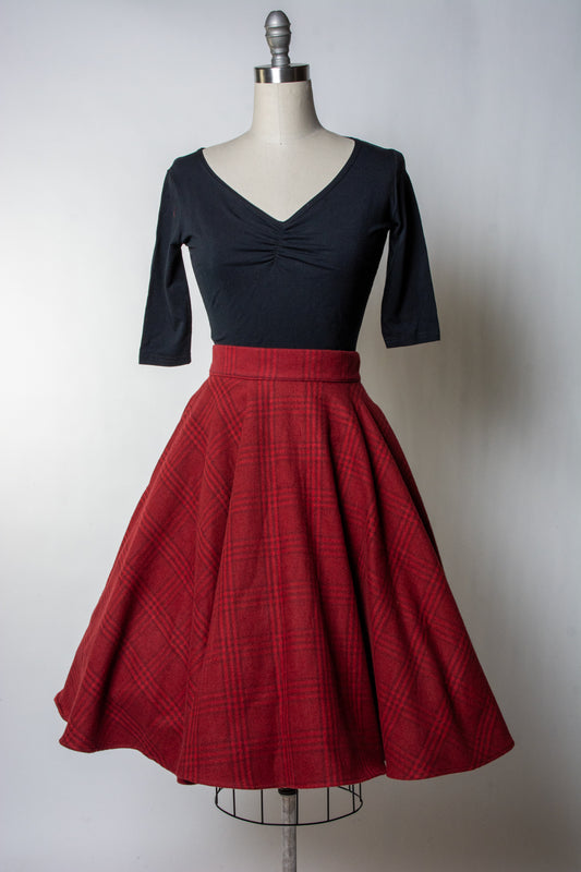 Haute Circle Skirt - Flannel, Brick Red Plaid