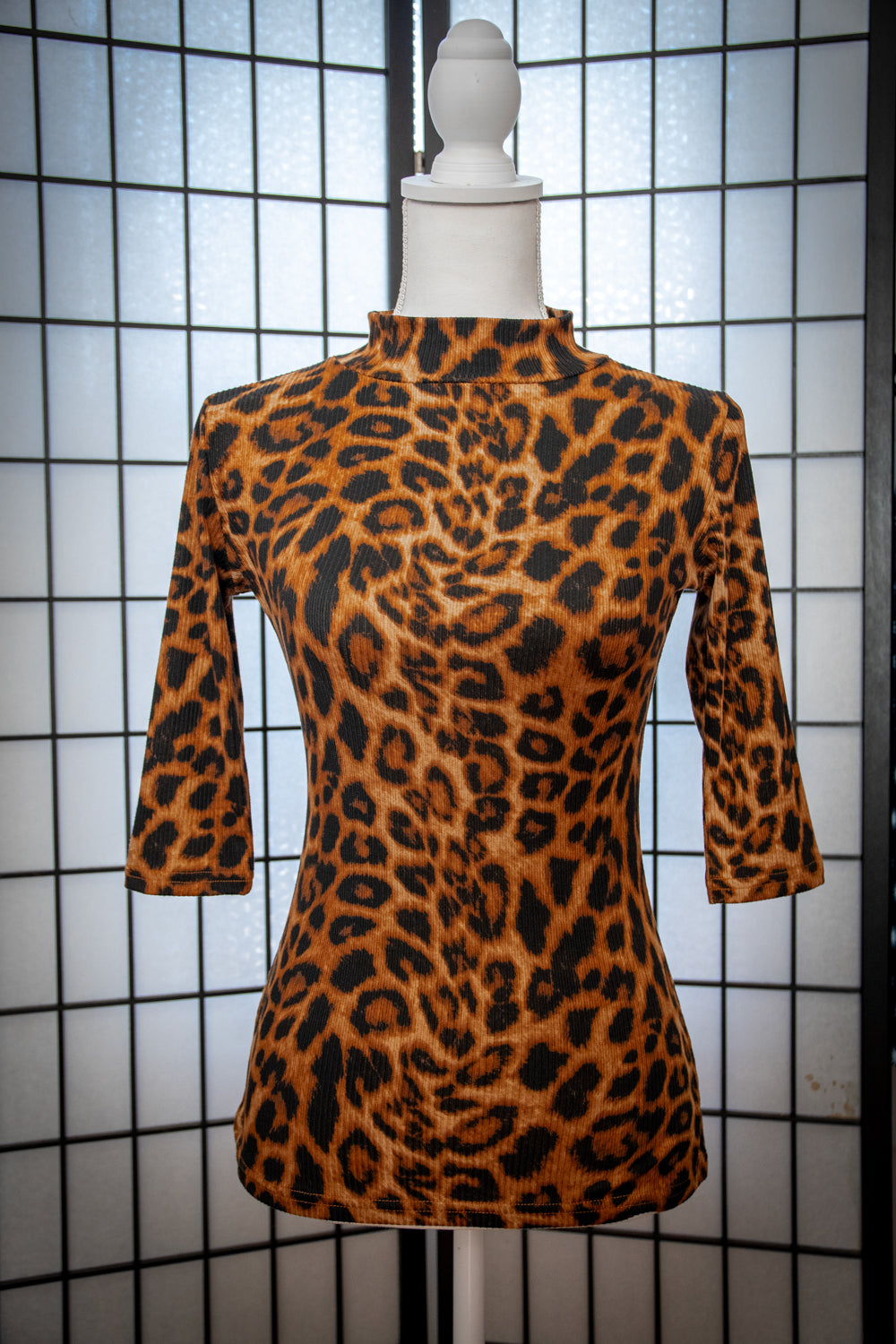 Denise Top 3/4 Sleeve - Leopard Rib Knit