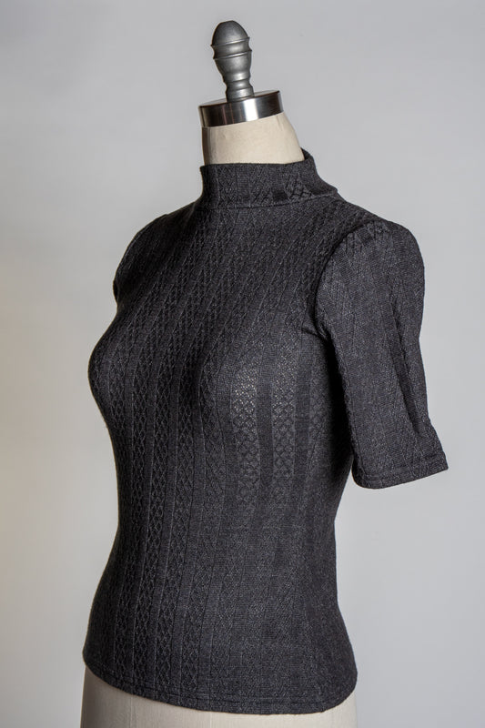 Denise Top - Pointelle Sweater, Black Heather