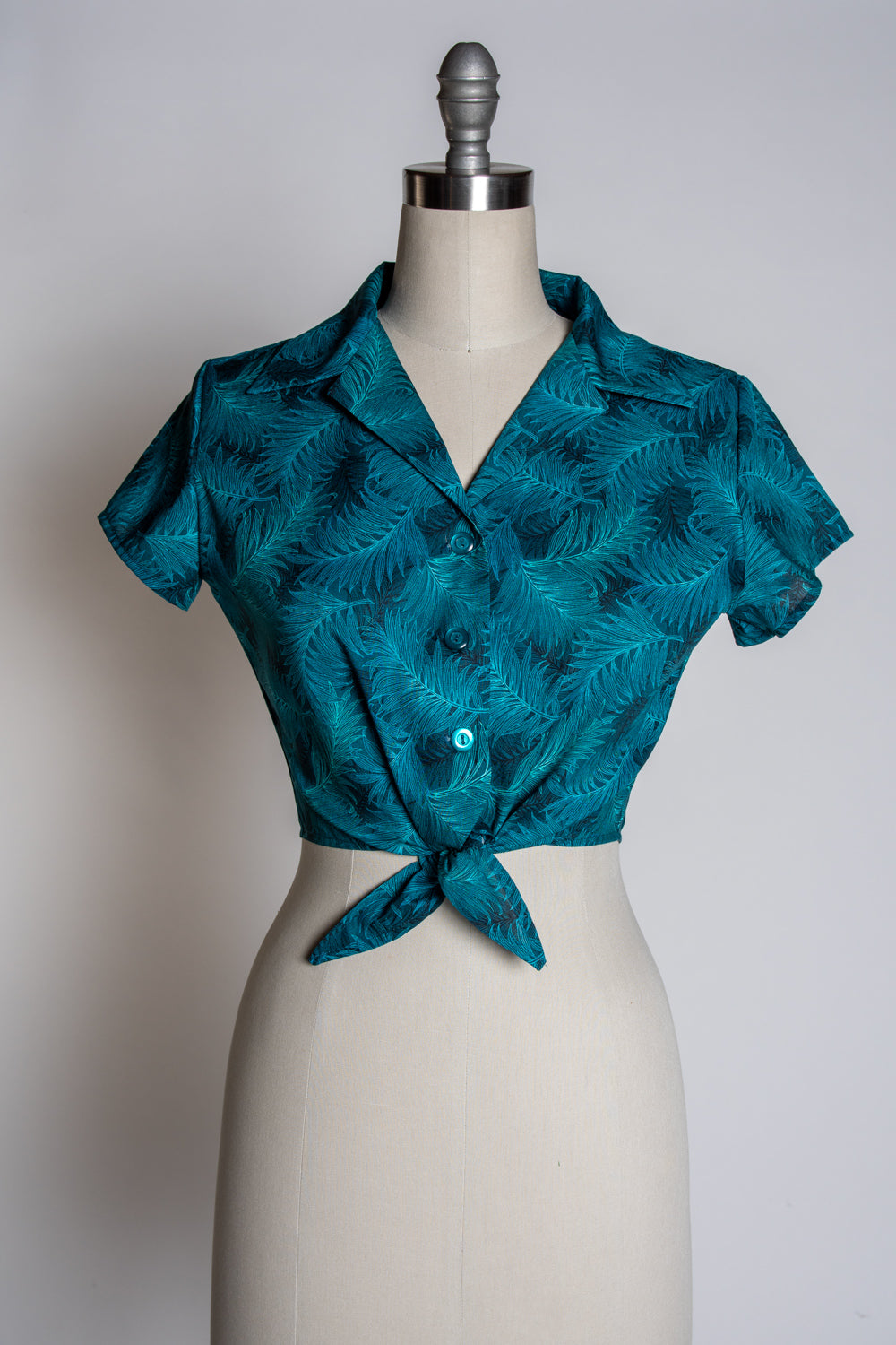 Ellie Tie Top Blouse - Teal Ferns