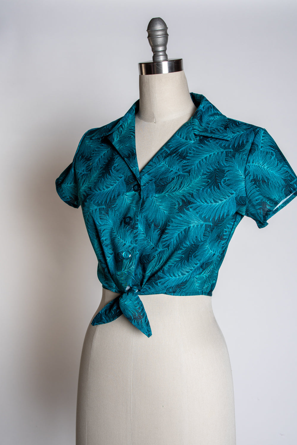 Ellie Tie Top Blouse - Teal Ferns