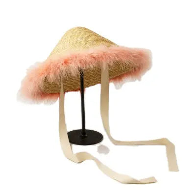 Fancy Feathers Straw Hat Pink