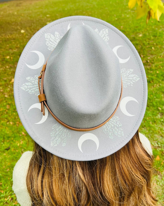 Fox & Fable - Vegan Felt Wide Brim Hat - Grey - Moons and Crystals