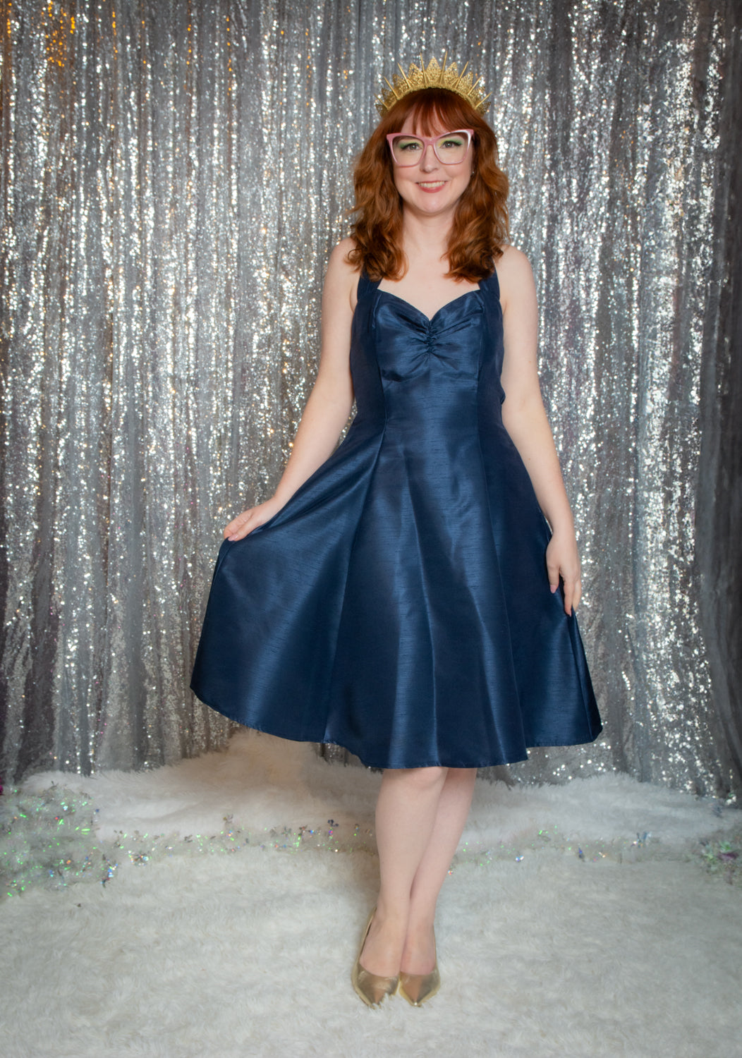 Sweetie Dress- Shantung, Navy