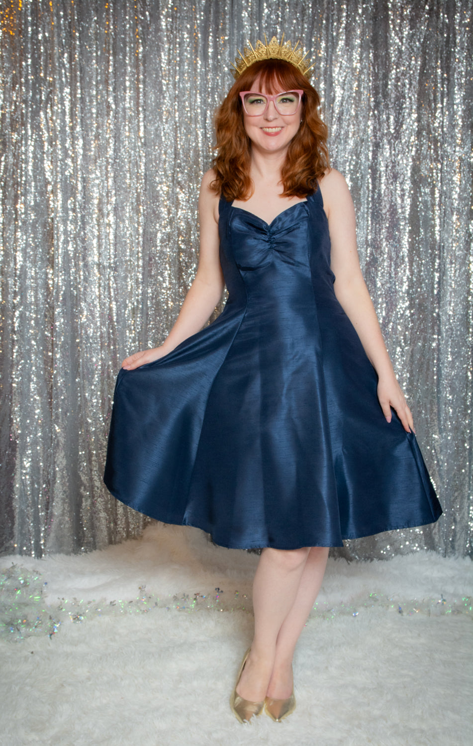 Sweetie Dress- Shantung, Navy