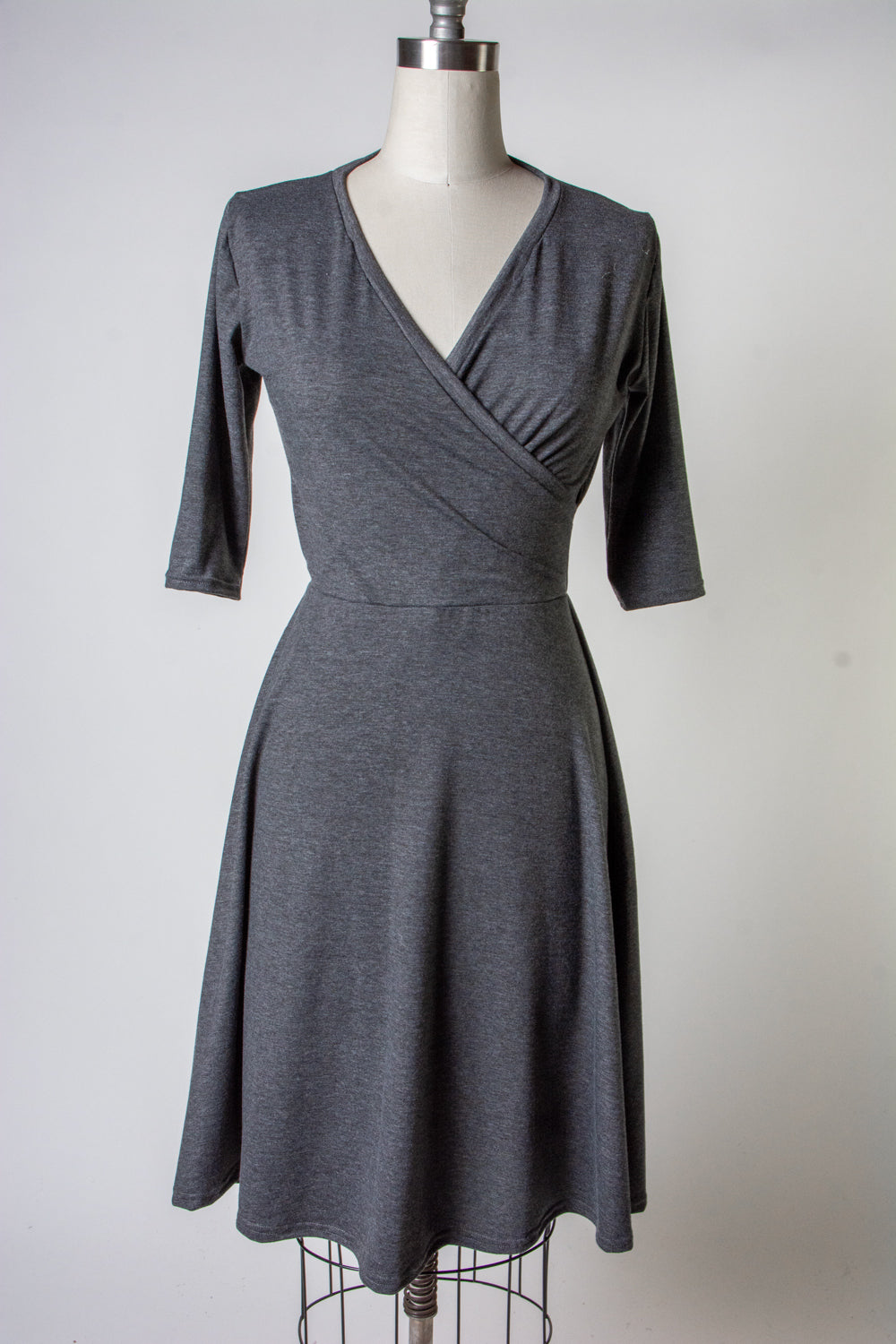 Joanie Knit Dress 3/4 Sleeve - Charcoal Grey