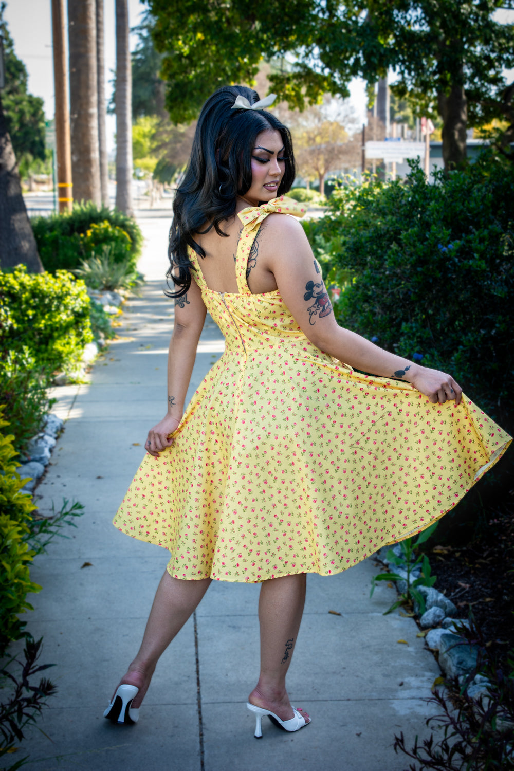 Sarah Swing Dress - Little Roses, Canary *sale