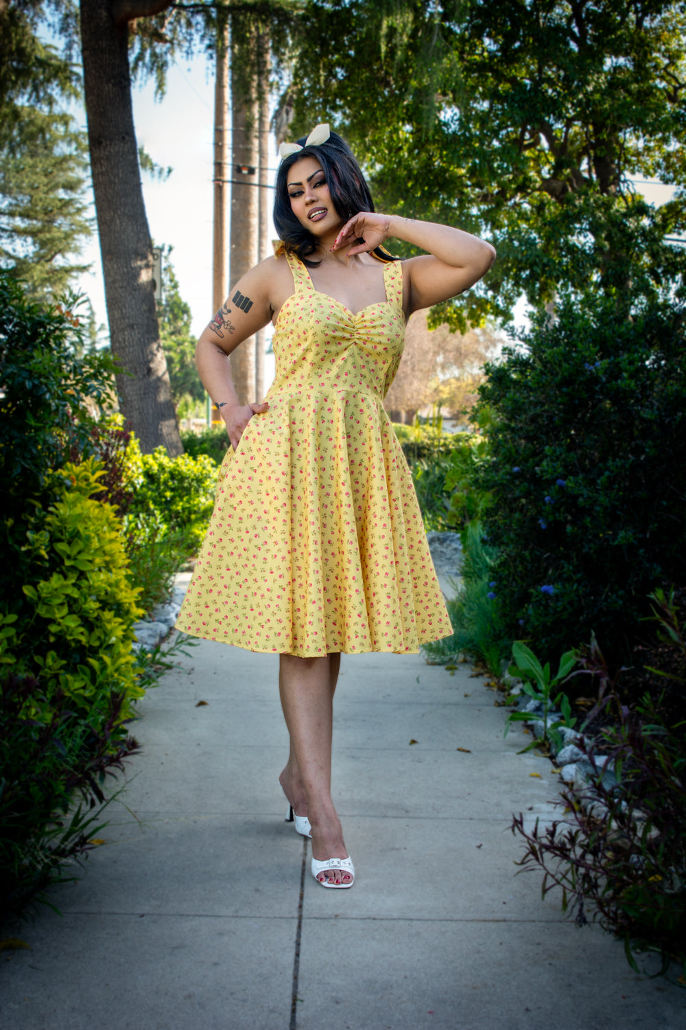 Sarah Swing Dress - Little Roses, Canary *sale