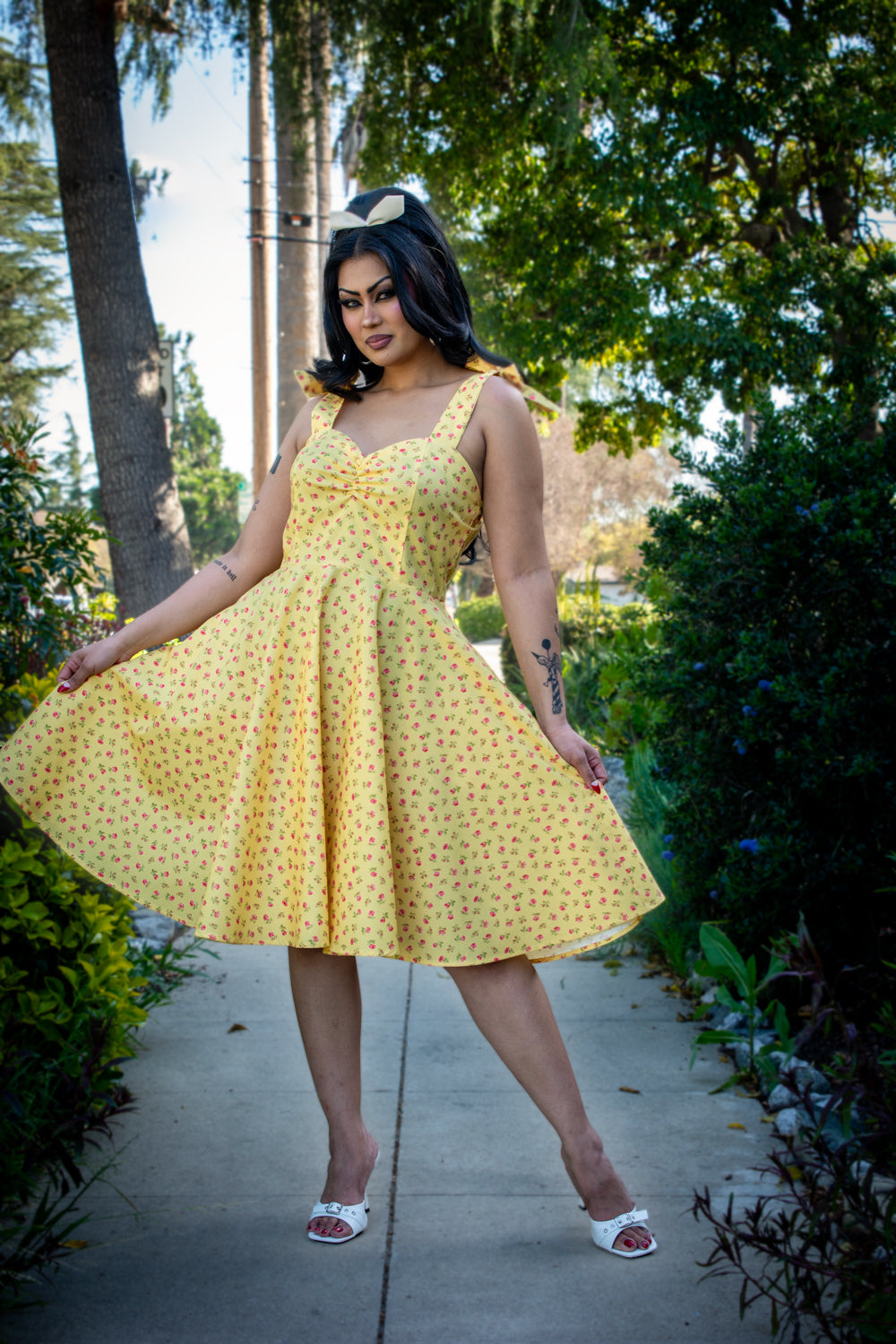 Sarah Swing Dress - Little Roses, Canary *sale