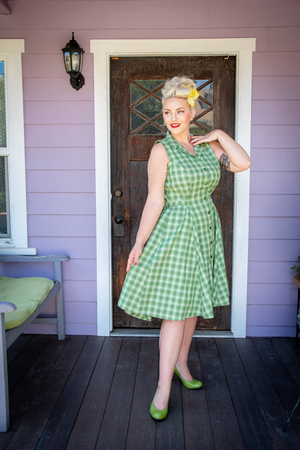 Betty Lou Dress - Green Tonal Plaid