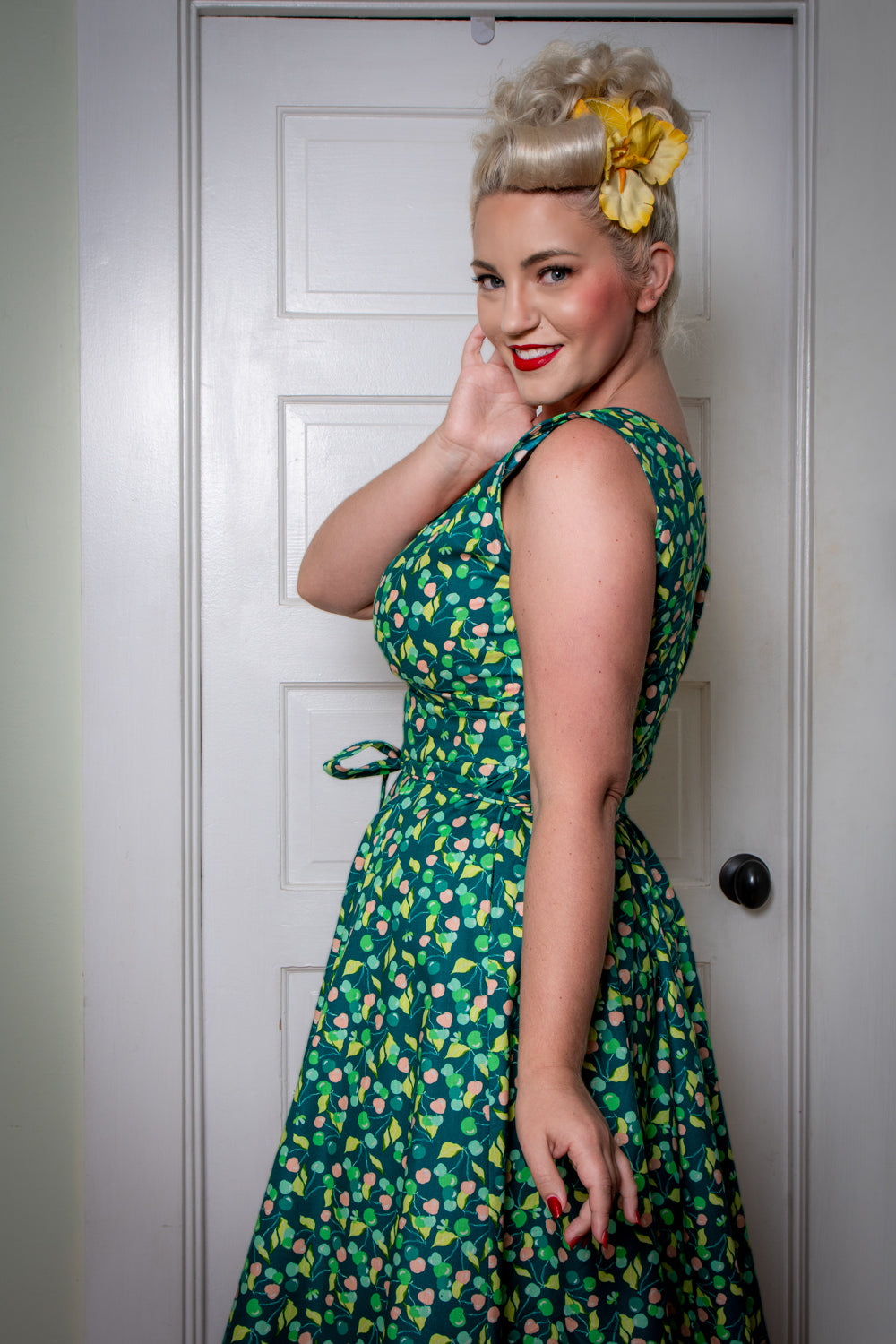 Marie Dress - Green Cherries