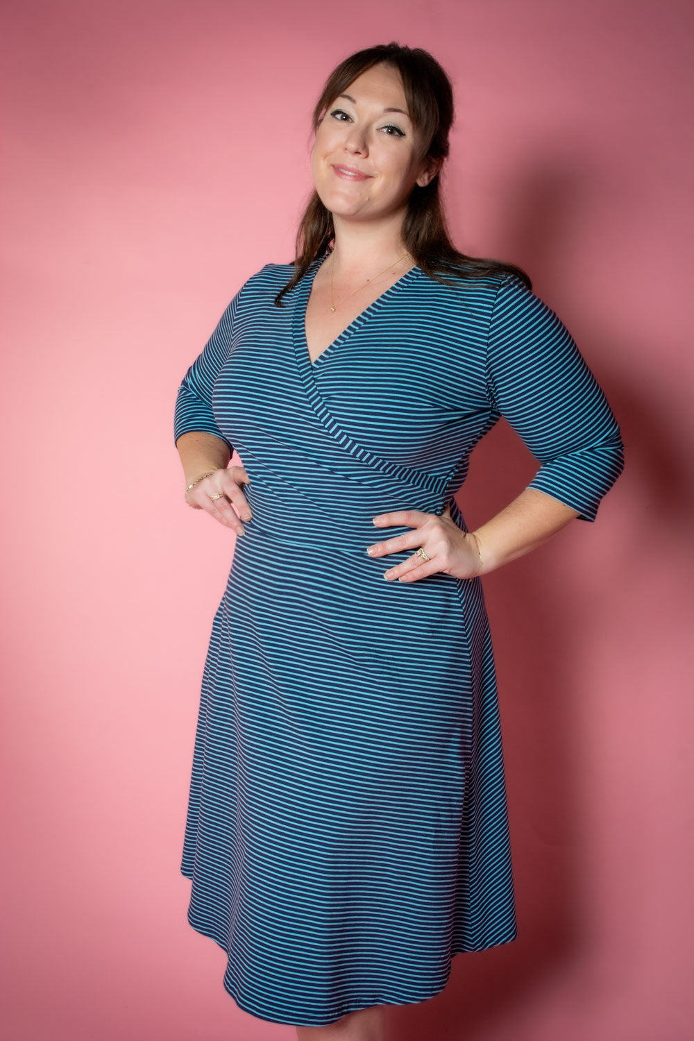 Joanie Knit Dress 3/4 Sleeve - Blue + Navy Stripe *sale