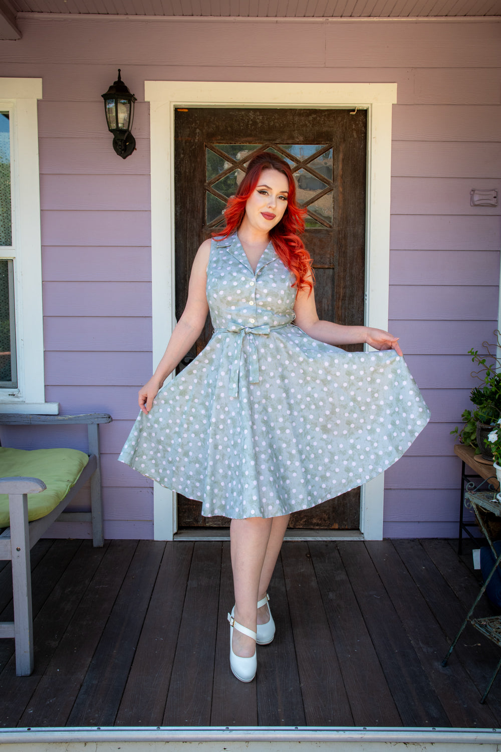 Staci Dress- Watercolor Dot, Sage