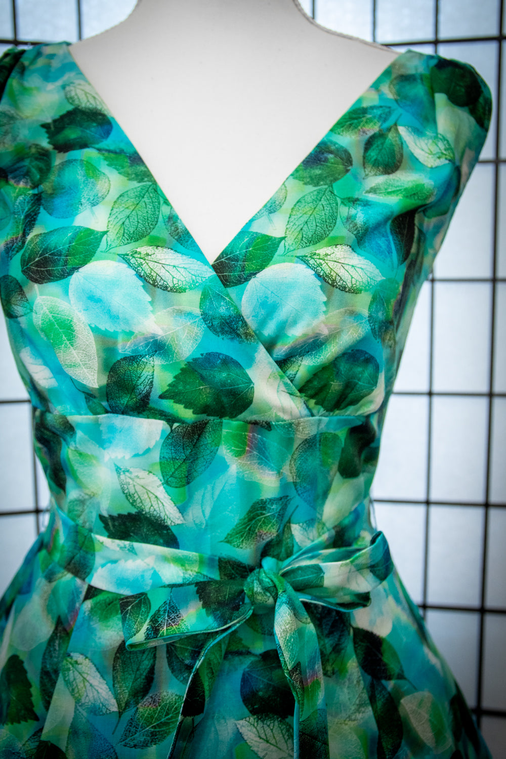 Marie Dress - Blue-Green Leaves