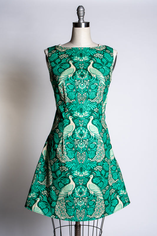 Nancy Shift Dress - Peacock Damask, Green