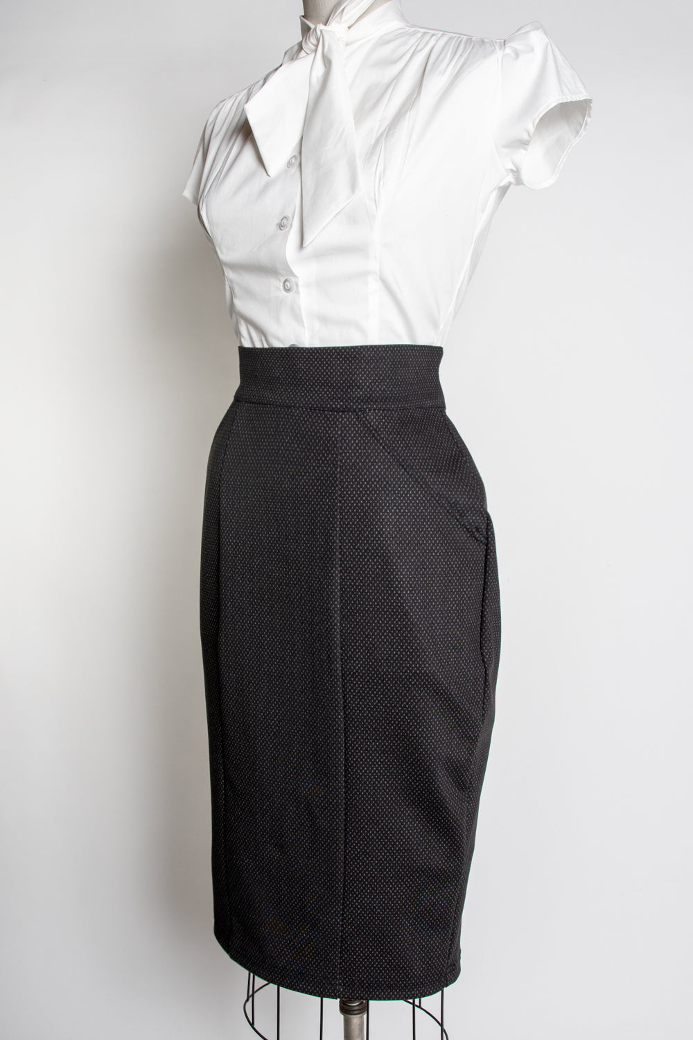 Princess Pencil Skirt - Black and Grey Pindot