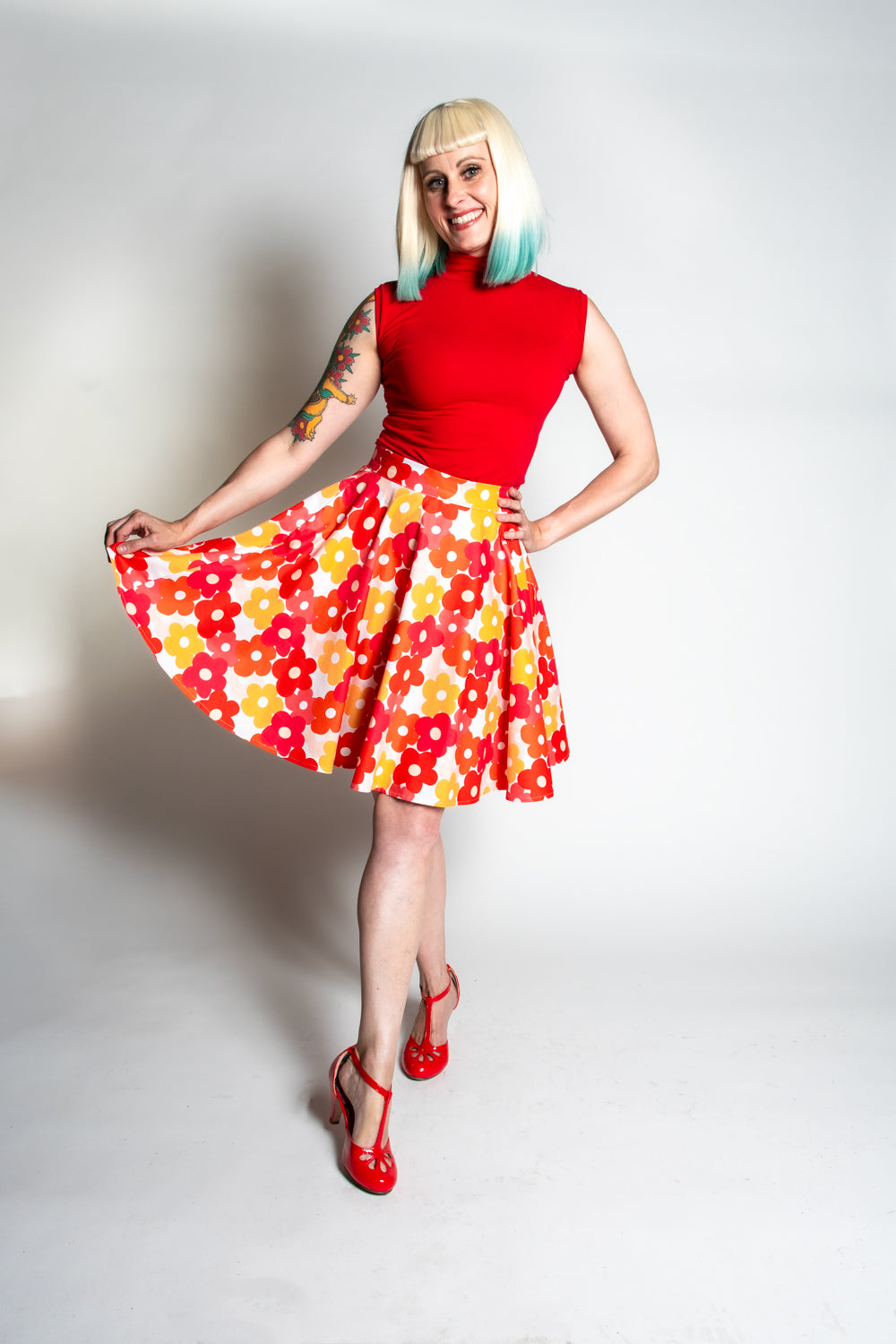 MB Circle Skirt - Pop Flower, Red