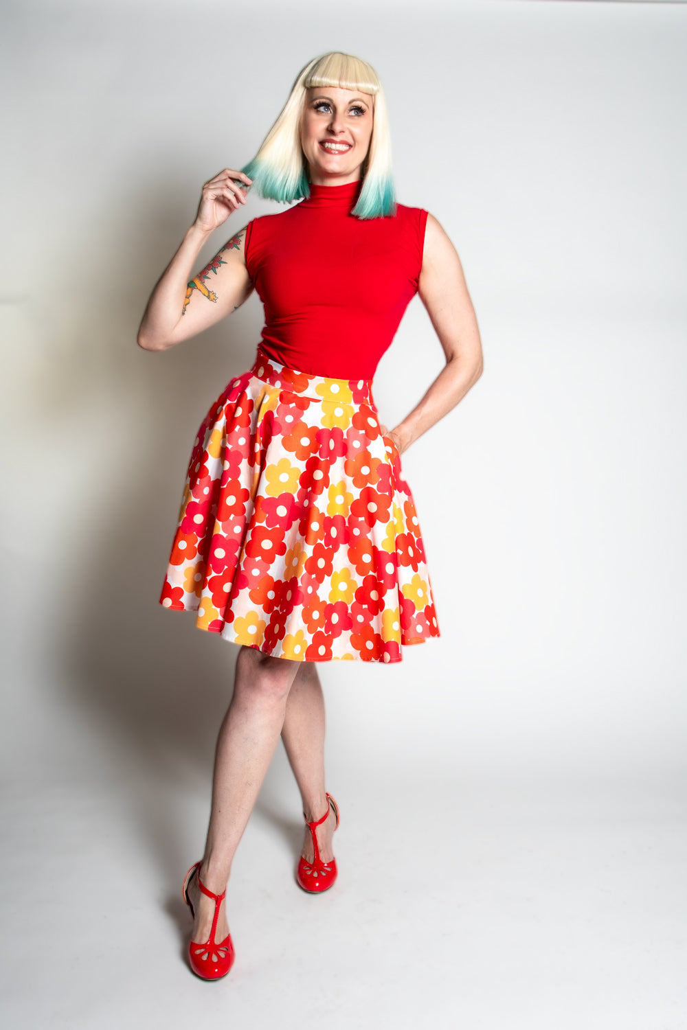 MB Circle Skirt - Pop Flower, Red