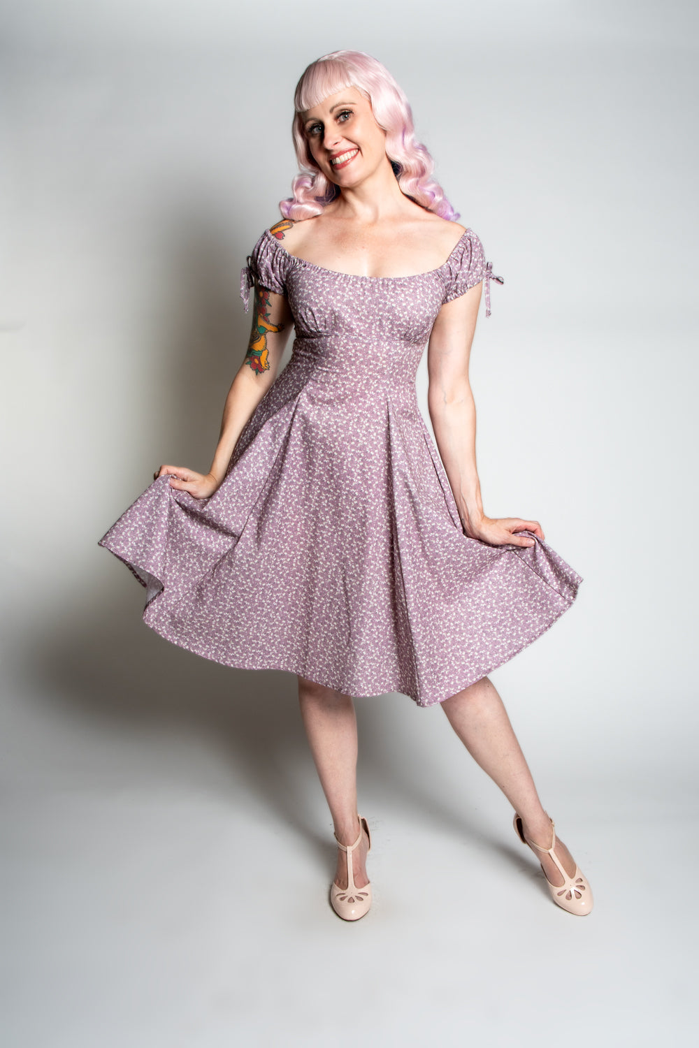 Hilda Dress - Little Flowers, Mauve