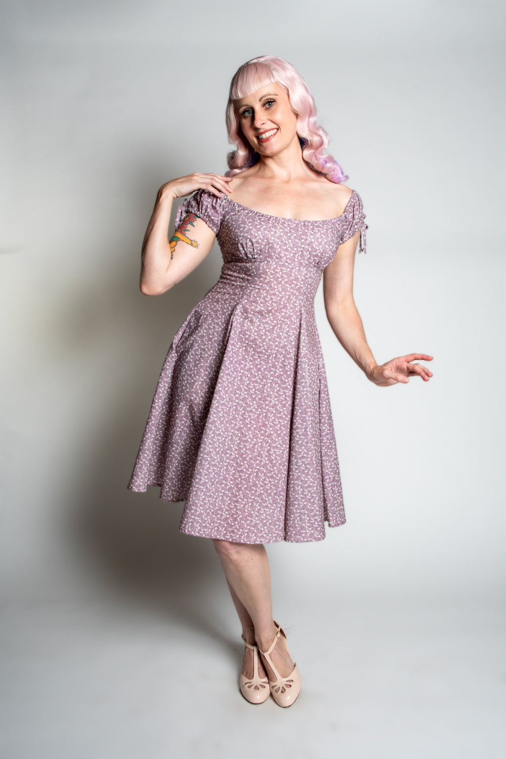 Hilda Dress - Little Flowers, Mauve