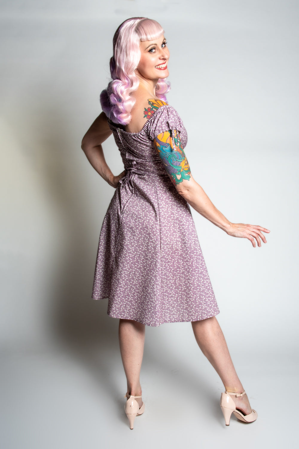 Hilda Dress - Little Flowers, Mauve