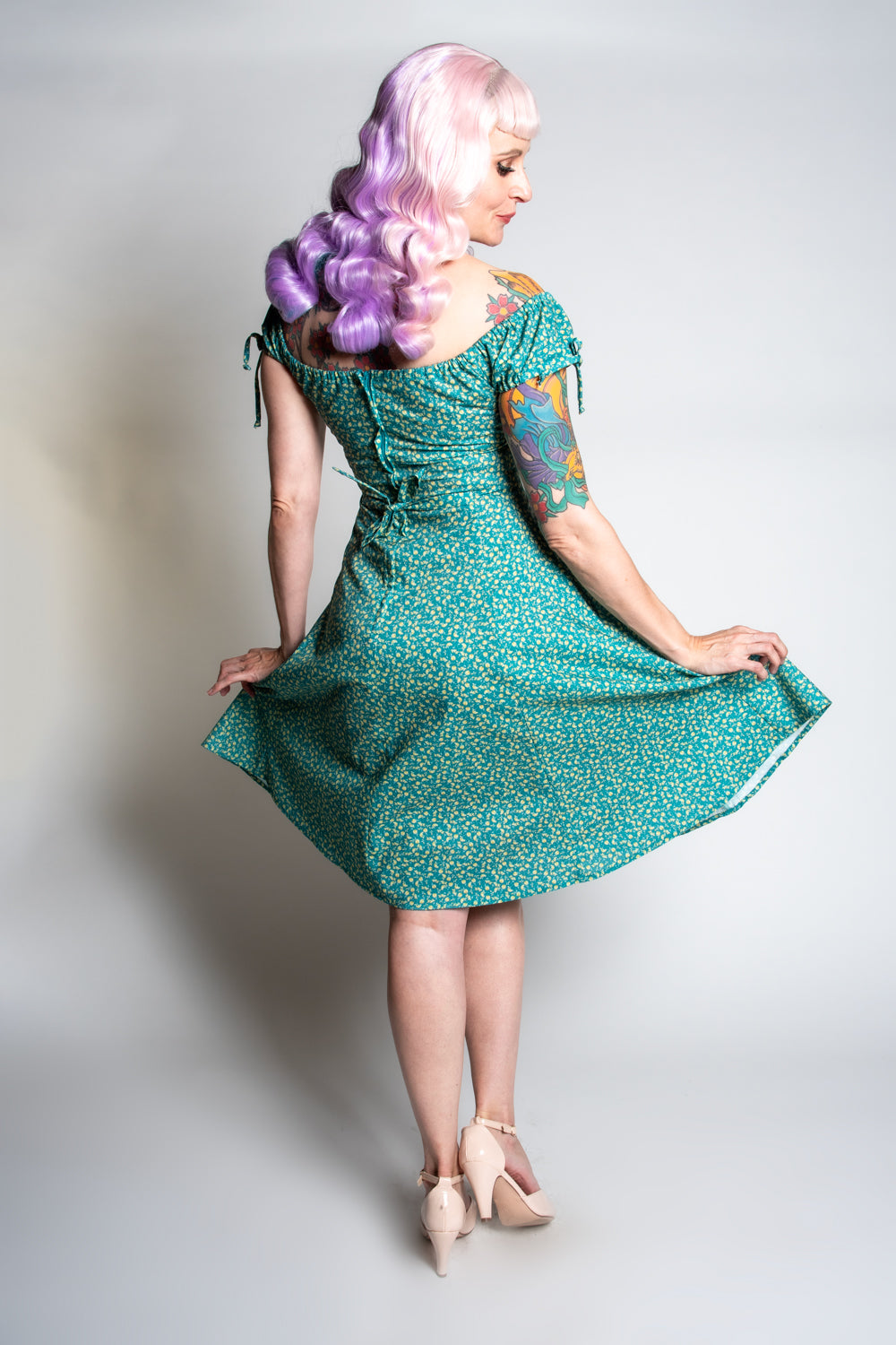 Hilda Dress - Little Flowers, Green