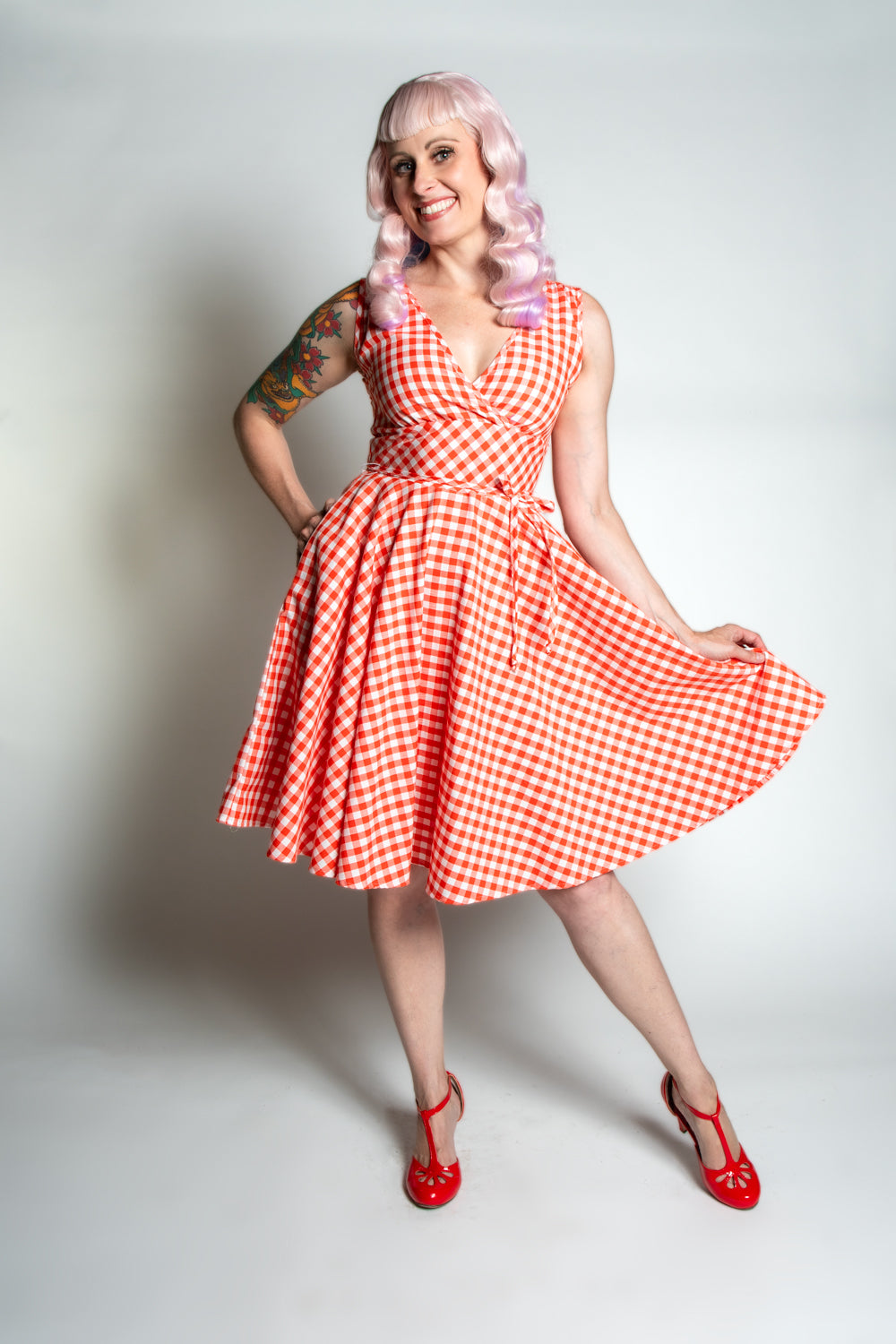 Serena Swing Dress- Tomato Gingham