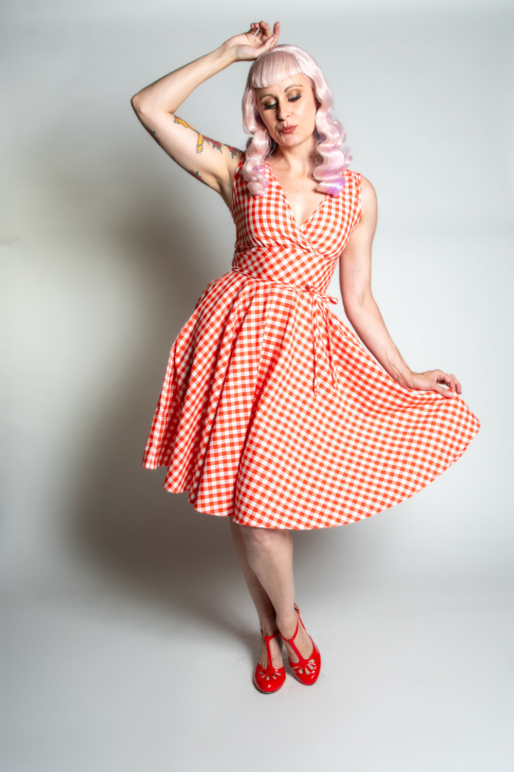 Serena Swing Dress- Tomato Gingham