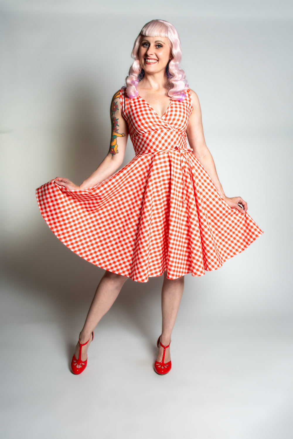 Serena Swing Dress- Tomato Gingham