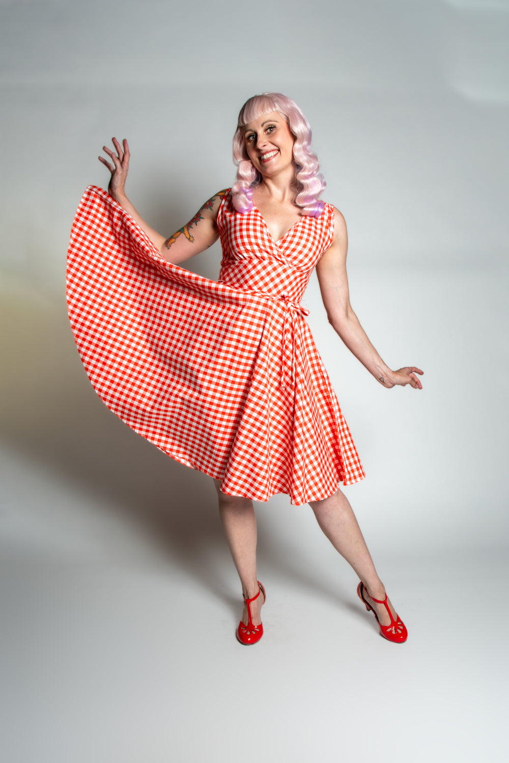 Serena Swing Dress- Tomato Gingham