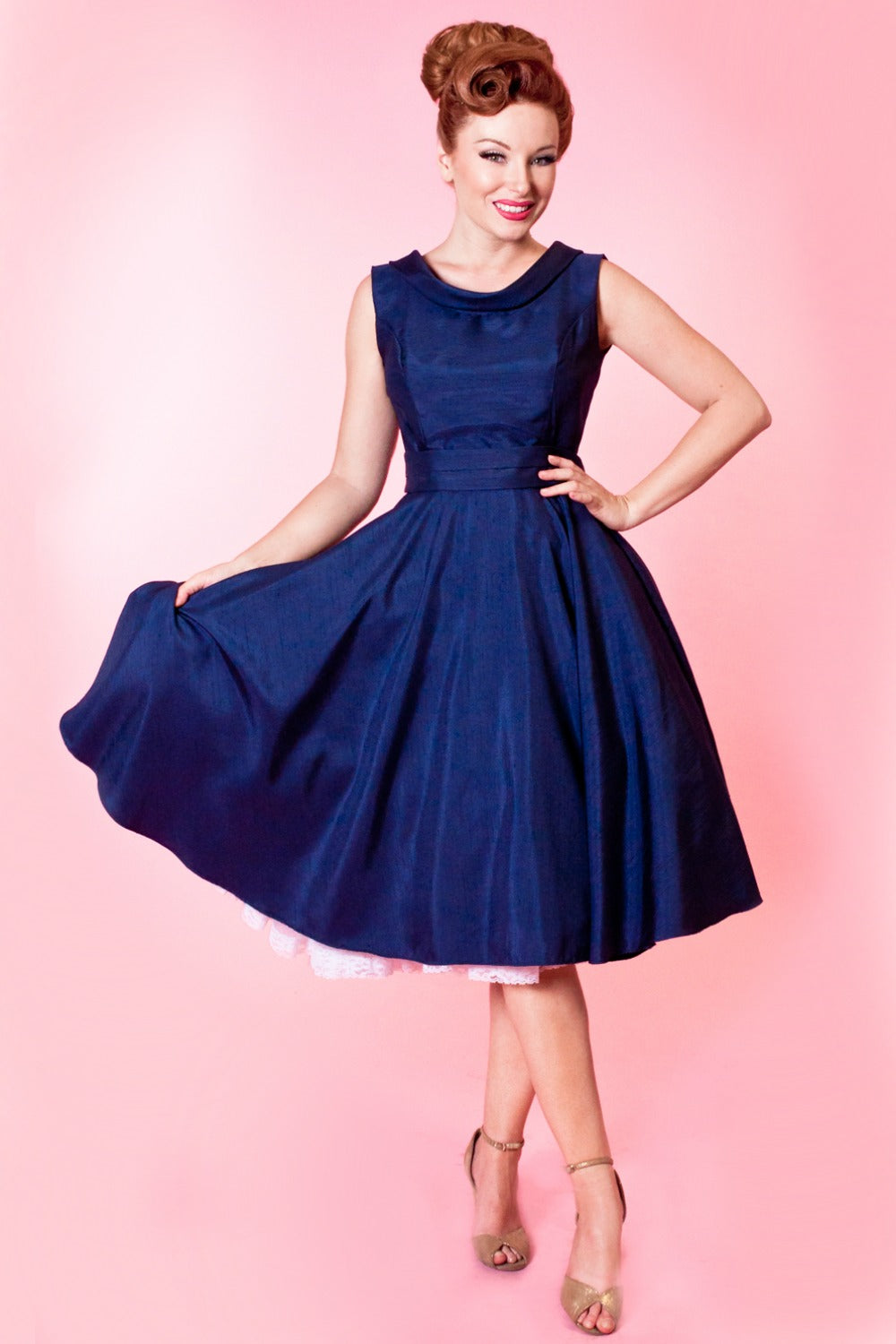 Suzette Dress - Shantung, Navy