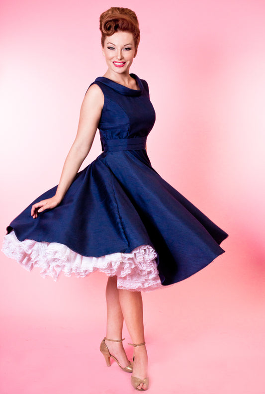 Suzette Dress - Shantung, Navy