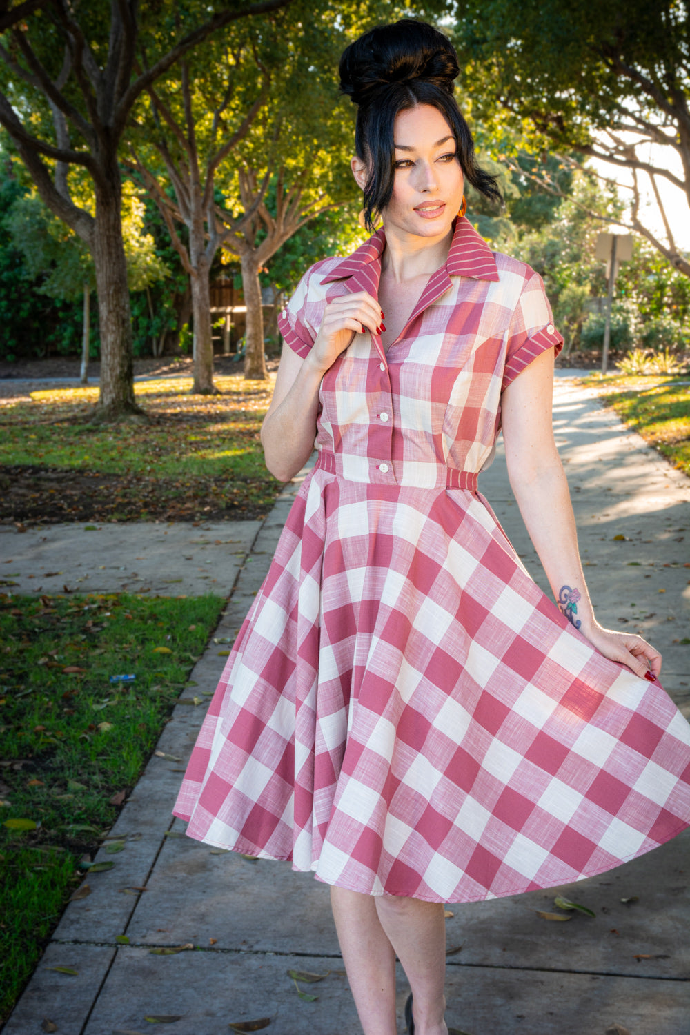 Dinette Dress- Big Gingham, Rose *sale