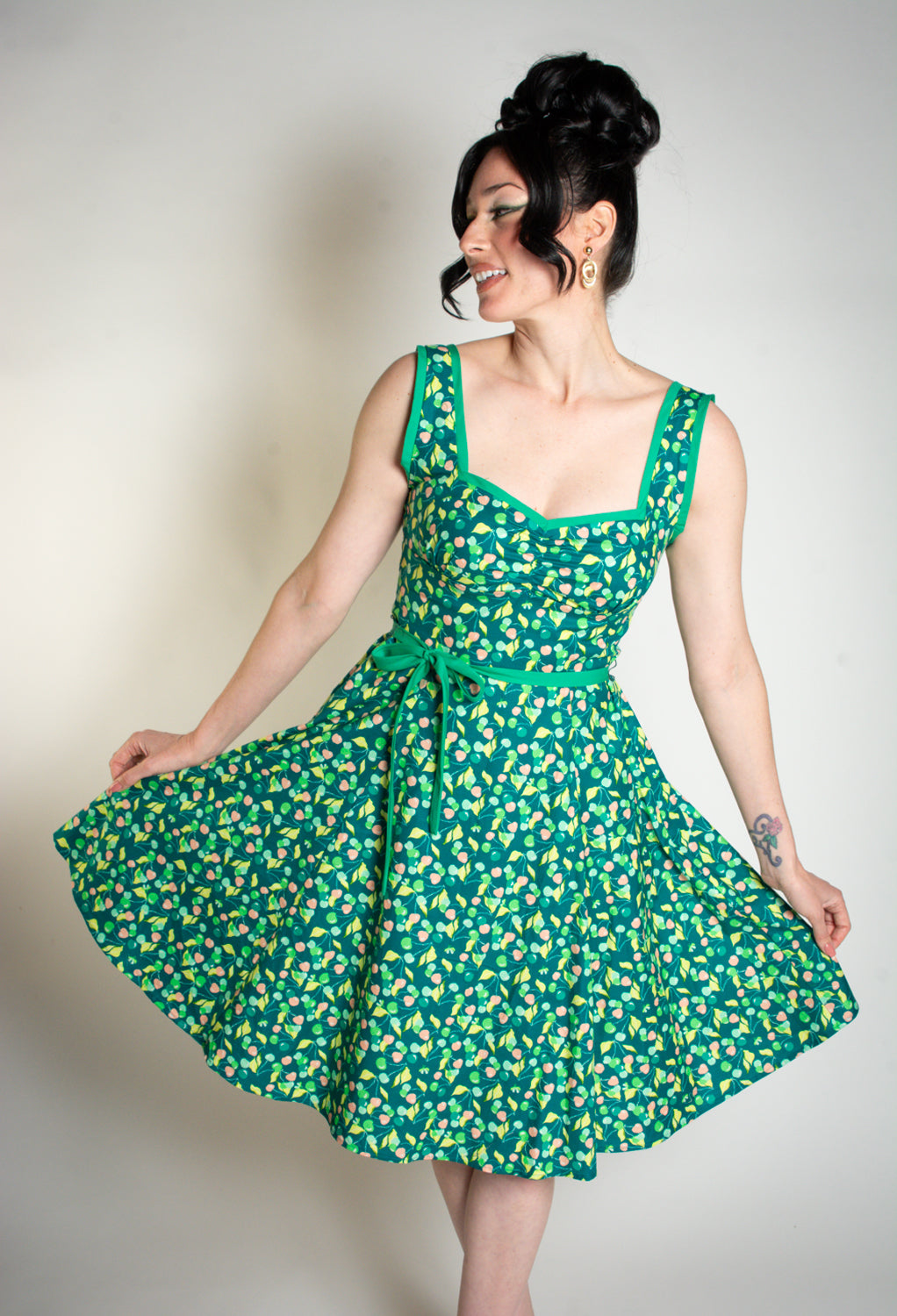 Sadie Dress- Green Cherries