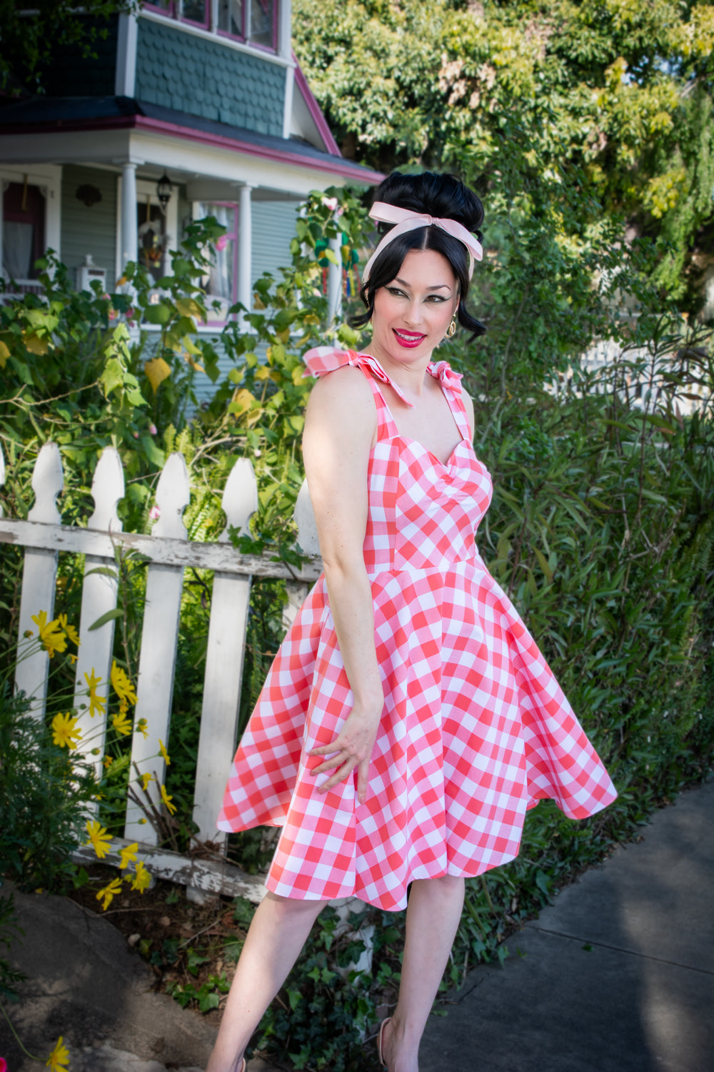 Sarah Swing Dress - Big Gingham, Coral