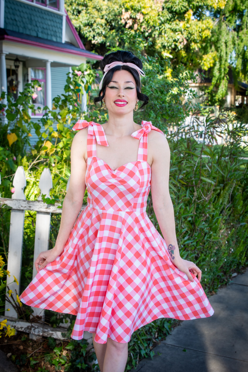 Sarah Swing Dress - Big Gingham, Coral