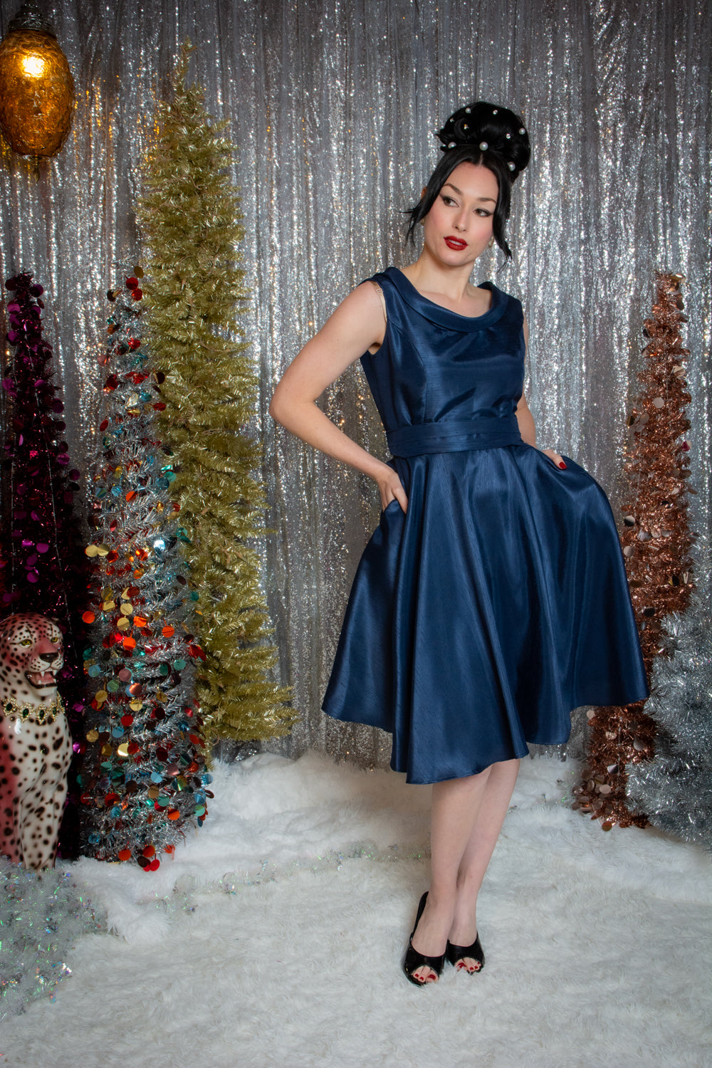 Suzette Dress - Shantung, Navy