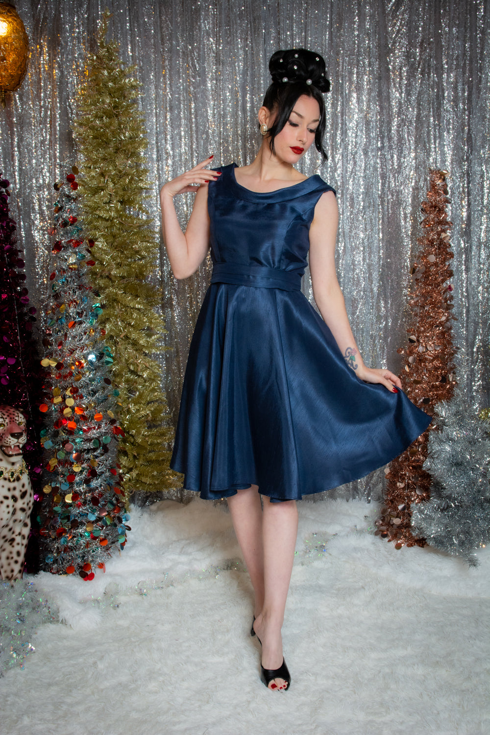 Suzette Dress - Shantung, Navy