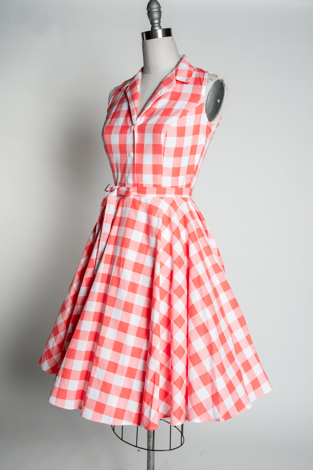 Staci Dress- Big Gingham, Coral