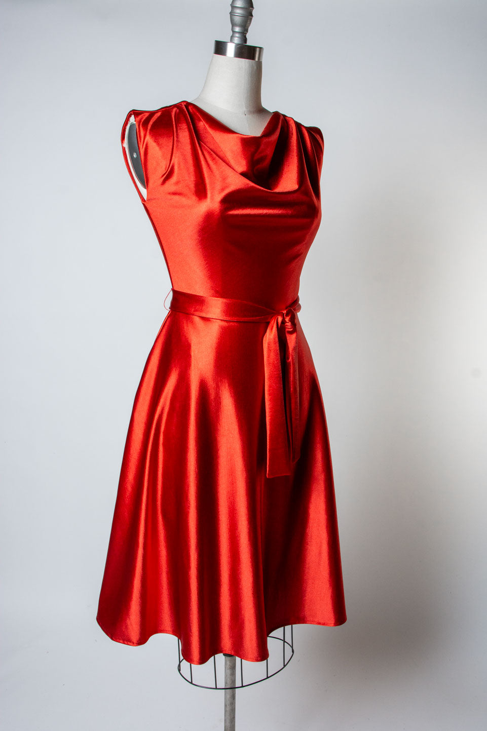 Stefani Dress- Stretch Satin, Rust