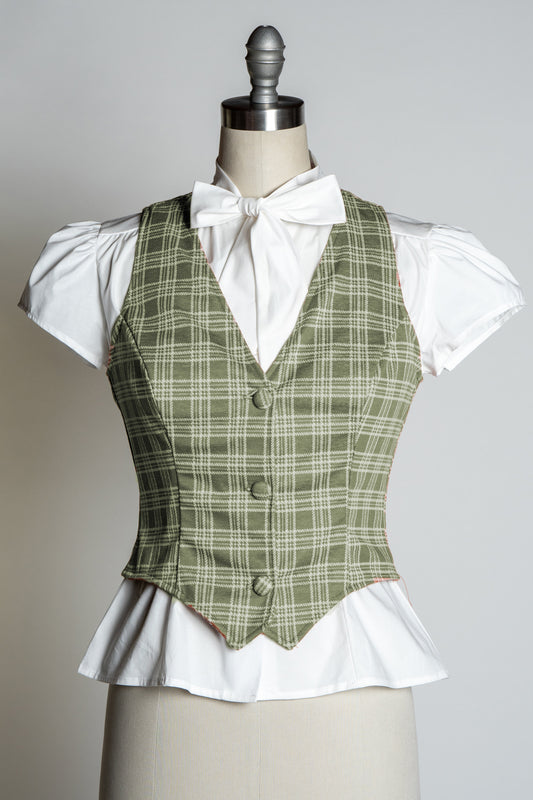 Veronica Vest- Sage Plaid