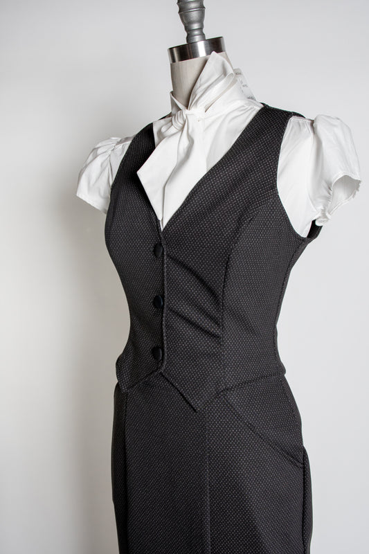 Veronica Vest - Black & Grey Pindot