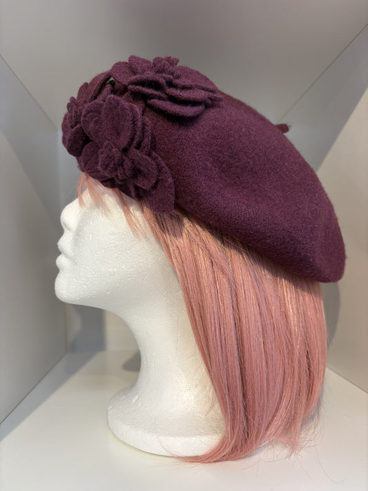 Beret - Burgundy Flower