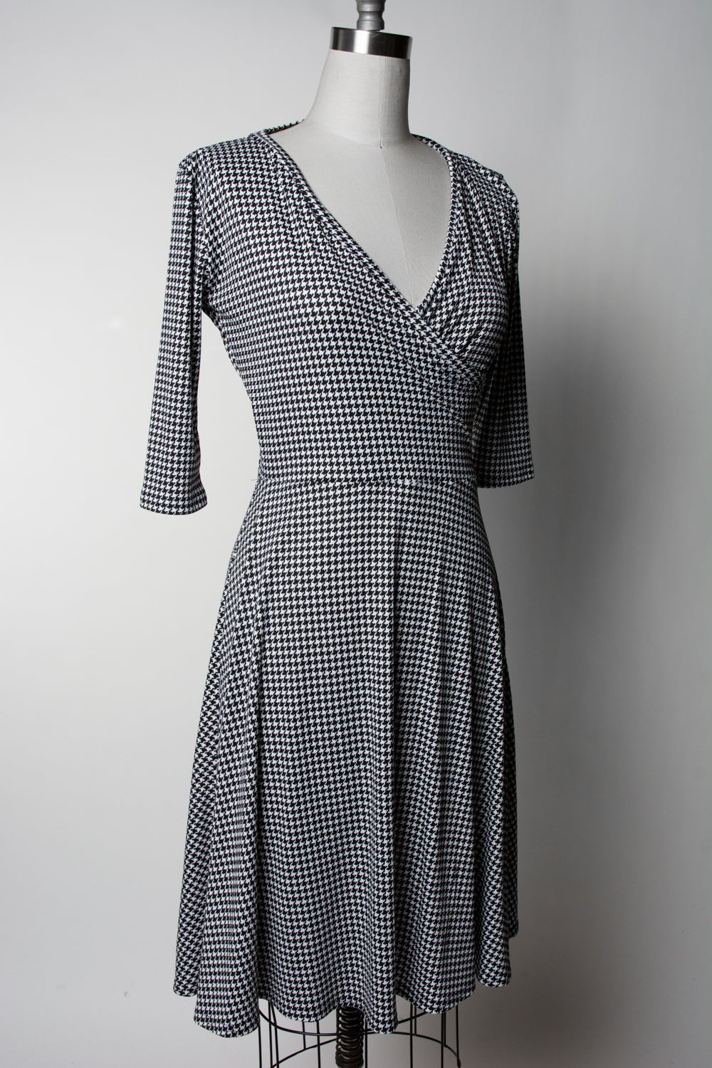 Joanie Knit Dress 3/4 Sleeve - Mini Houndstooth