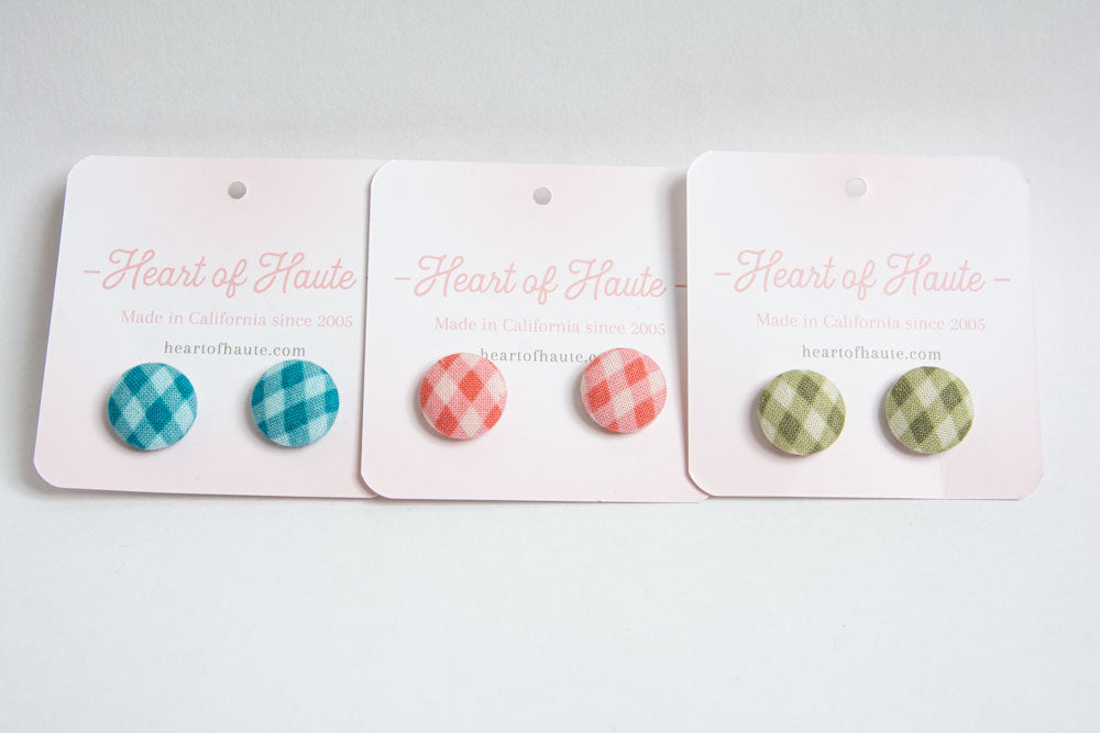 Button Earrings- Diamond Plaid