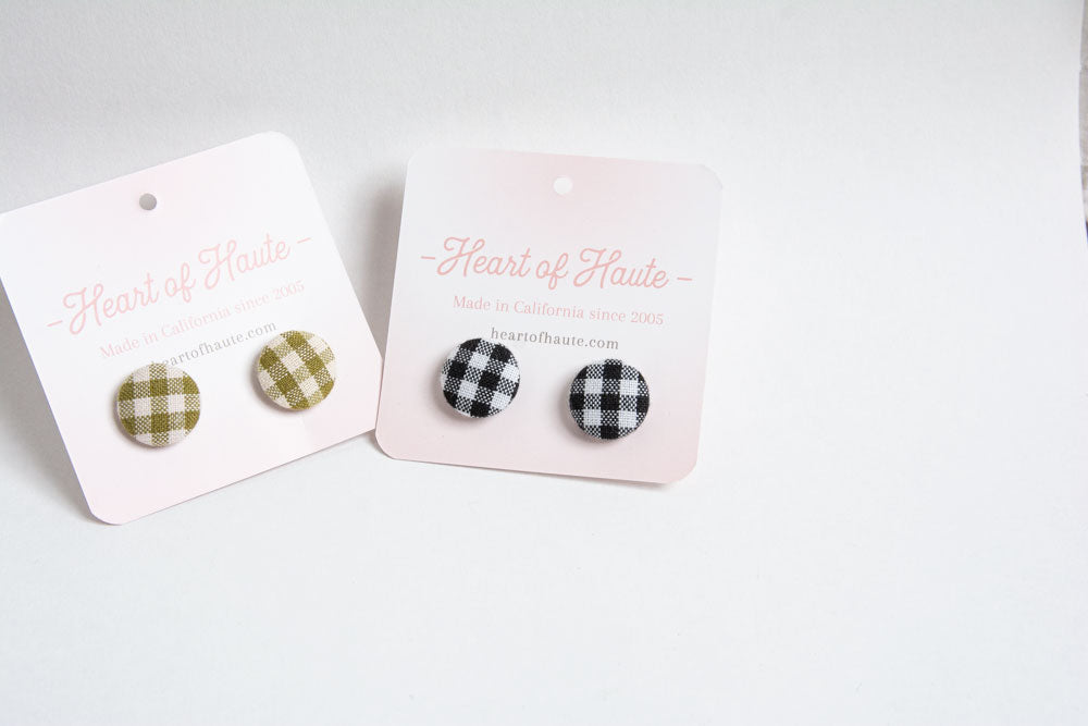 Button Earrings- Classic Gingham