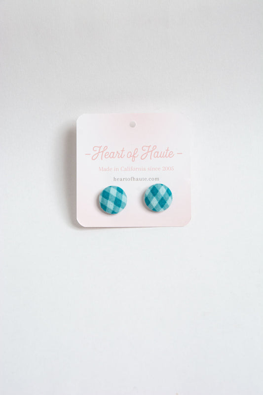 Button Earrings- Diamond Plaid